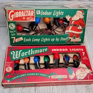 2‎ Boxes Gibraltar Worthmore Christmas Tree Lights Indoor 7 Bulb Lamp String Vtg